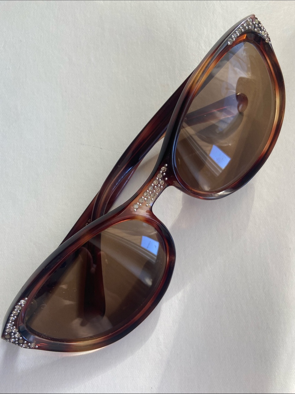 Tortoiseshell Cat-Eye Sunglasses with Crystal Accents - Brown Made in France